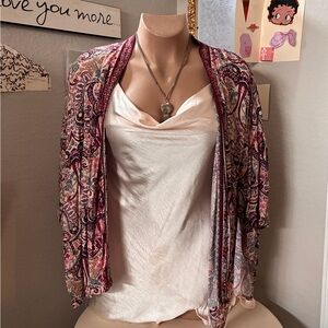 Paisley Sheer Kimono Cardigan in Pink and Cream